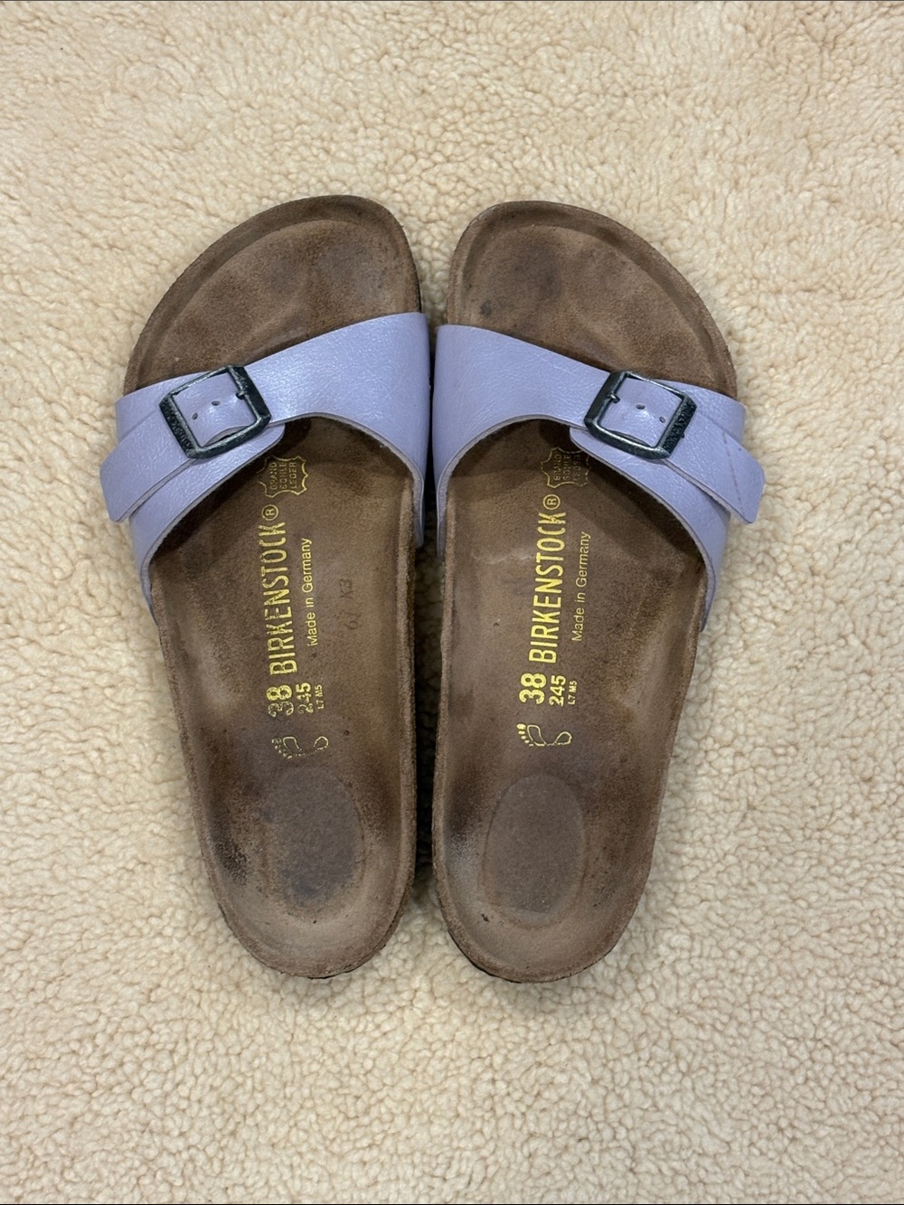 Birkenstock Madrid Birko-Flor sandals, Faded Purple with sheen finish, size 38